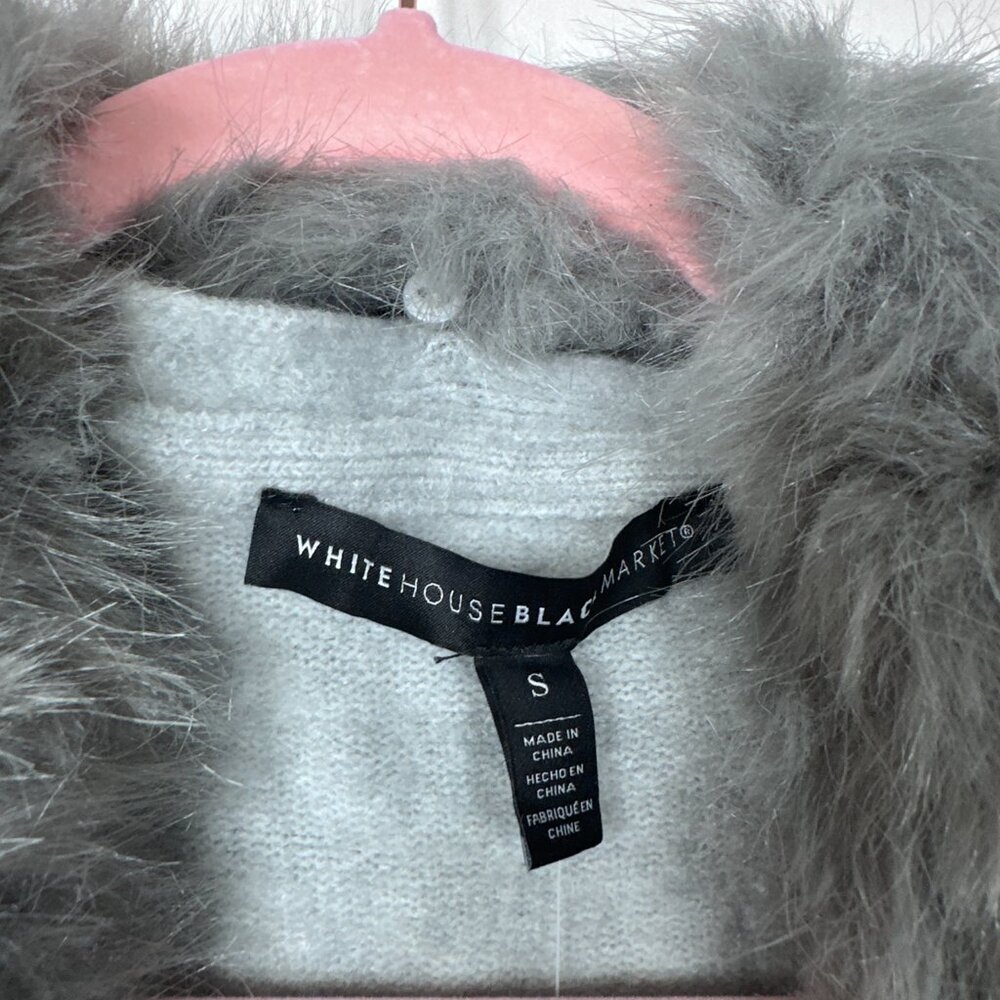 NWT White House Black Market Faux Fur Collar Duster Heather Smoked Pearl #A1651 - Picture 6 of 10
